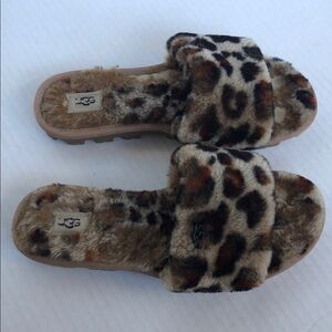 UGG Women’s Colette Leopard Shearling Slide Slipper Mules Size 8
